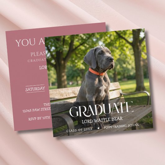 Dog Graduation Party Invite Pet Photo Rose Gold 招待状