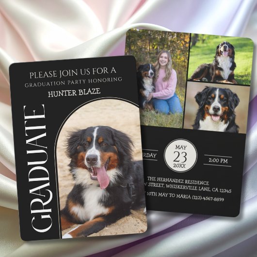 Dog Graduation Party Invite Pet Photos black  招待状