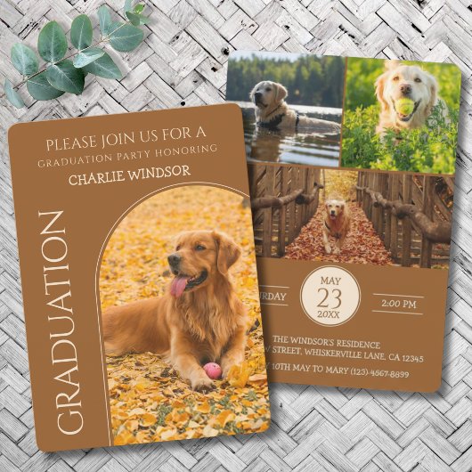 Dog Graduation Party Invite Pet Photos Brown 招待状