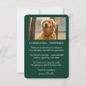 Dog Graduation Pet Photo Emerald & Mint Frost サンキューカード (裏面)