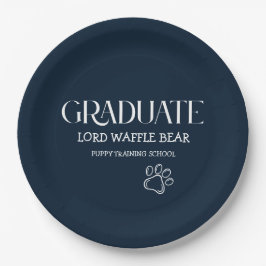 Dog Graduation Puppy Party Navy Blue ペーパープレート