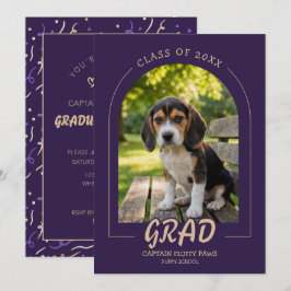 Dog Graduation with Pet Photo Invitation Deep Plum 招待状