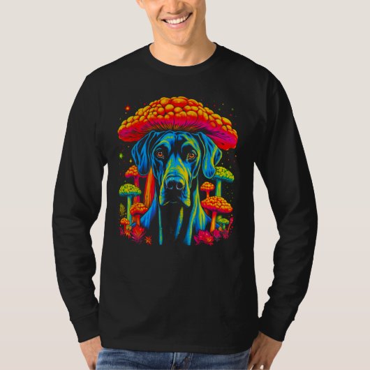 Dog Great Dane Psychedelic Mushroom Tシャツ (正面)