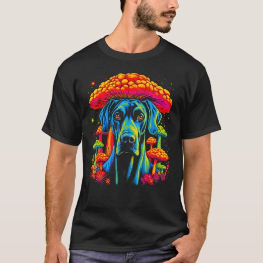 Dog Great Dane Psychedelic Mushroom Tシャツ (正面)