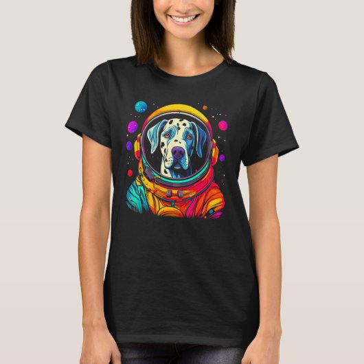 Dog Great Dane Space Astronaut Science Tシャツ (正面)