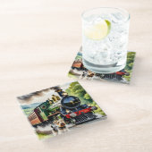 Dog Greeting steam train ガラスコースター (アングル)