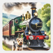 Dog Greeting steam train スクエアシール (正面)