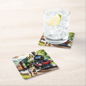 Dog Greeting steam train スクエアペーパーコースター (インサイチュ)