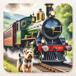 Dog Greeting steam train スクエアペーパーコースター