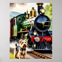 Dog Greeting steam train ポスター