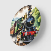 Dog Greeting steam train ラウンド壁時計 (傾斜)