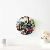 Dog Greeting steam train ラウンド壁時計 (ホーム)