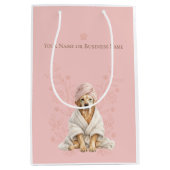Dog Gromer Spa Cute Dog Personalized Pink Gift Bag ミディアムペーパーバッグ (正面)
