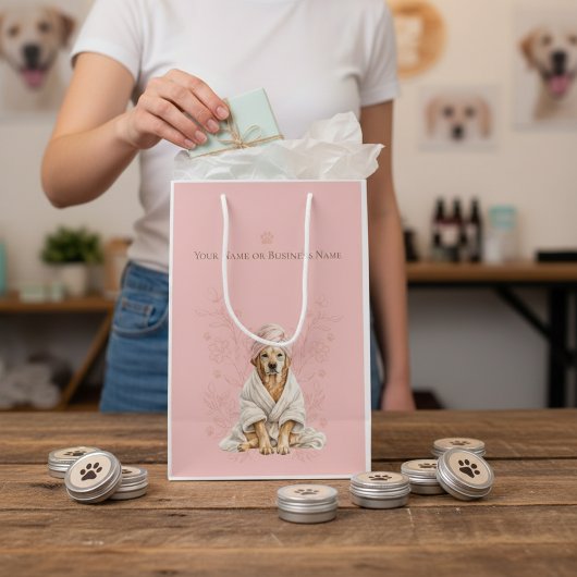 Dog Gromer Spa Cute Dog Personalized Pink Gift Bag ミディアムペーパーバッグ