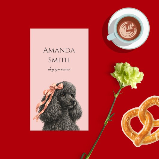 Dog Groomer Cute Poodle Pink Blush Business Card 名刺