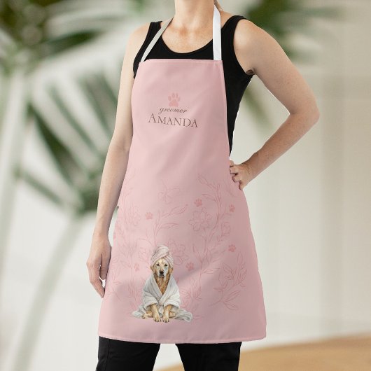 Dog Groomer Lab Personalized Pink Print Apron エプロン