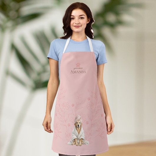Dog Groomer Lab Personalized Pink Print Apron エプロン