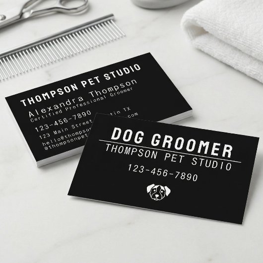 Dog Groomer Modern Bold Professional Pet Grooming 名刺