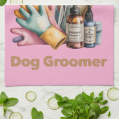 Dog Groomer Watercolor Personalized  キッチンタオル (折り畳み)