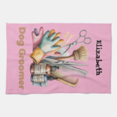 Dog Groomer Watercolor Personalized  キッチンタオル (横)