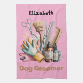 Dog Groomer Watercolor Personalized キッチンタオル