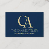 Dog Grooming Business Card Atelier Blue & Gold 名刺 (正面)