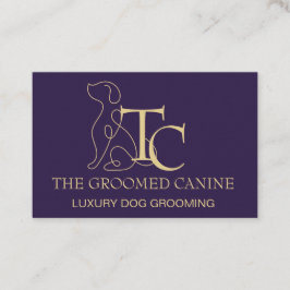 Dog Grooming Business Card Deep Plum & Gold 名刺