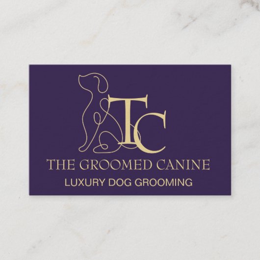 Dog Grooming Business Card Deep Plum & Gold 名刺 (正面)