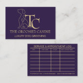 Dog Grooming Business Card Deep Plum & Gold 名刺 (正面/裏面)