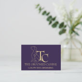 Dog Grooming Business Card Deep Plum & Gold 名刺 (スタンド正面)