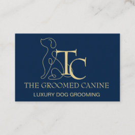Dog Grooming Business Card Oxford Blue & Gold 名刺
