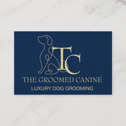 Dog Grooming Business Card Oxford Blue & Gold 名刺 (正面)
