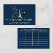 Dog Grooming Business Card Oxford Blue & Gold 名刺 (正面/裏面)