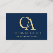 Dog Grooming Business Card Oxford Blue & Gold 名刺 (正面)
