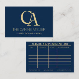 Dog Grooming Business Card Oxford Blue & Gold 名刺
