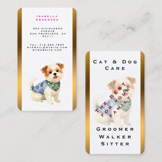 Dog Grooming Personalized Gold Elegant Collection 名刺 (正面/裏面)