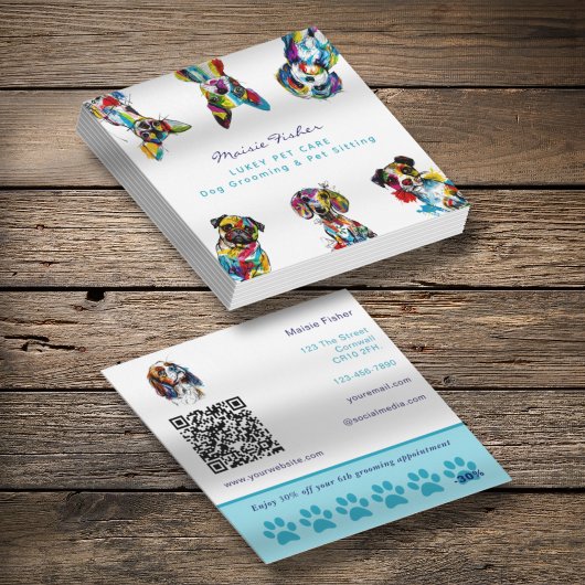 Dog Grooming QR Code & Loyalty Business Card スクエア名刺