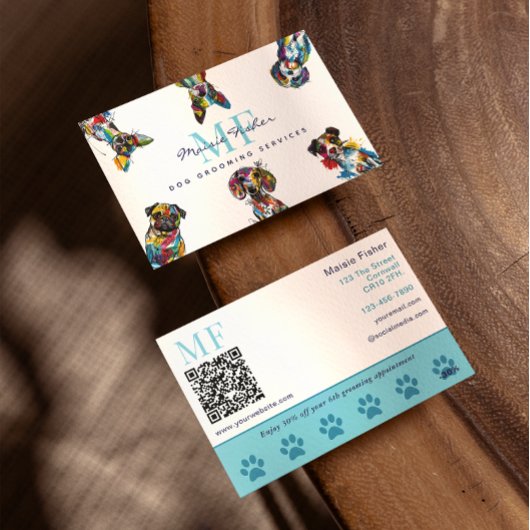 Dog Grooming QR Code & Loyalty Reward Business 名刺