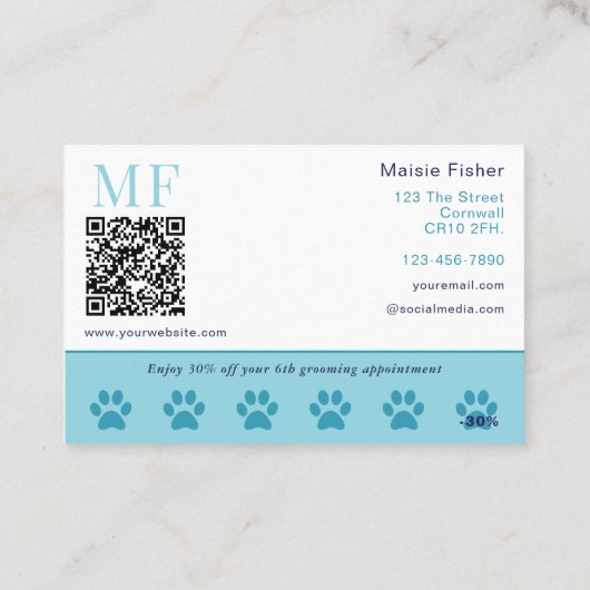 Dog Grooming QR Code & Loyalty Reward Business  名刺 (裏面)