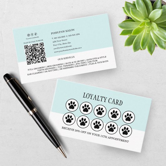 Dog Grooming Teal Loyalty Card Pet Salon 名刺