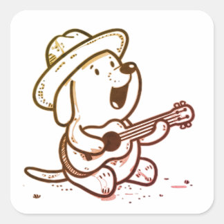 Dog, Guitarist, Musician スクエアシール
