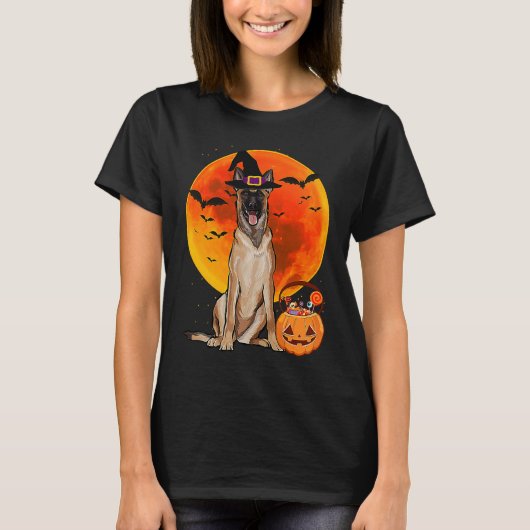 Dog Halloween Belgian Malinoi Jack O Lantern Pumpk Tシャツ (正面)