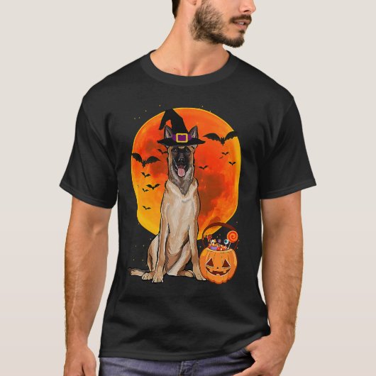 Dog Halloween Belgian Malinoi Jack O Lantern Pumpk Tシャツ (正面)