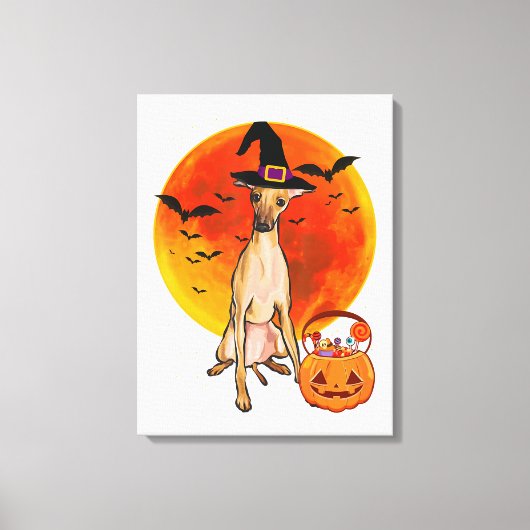 Dog Halloween Italian Greyhound Jack O Lantern キャンバスプリント (正面)