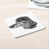 Dog Head Coaster – Detailed Black & White Portrait スクエアペーパーコースター (アングル)