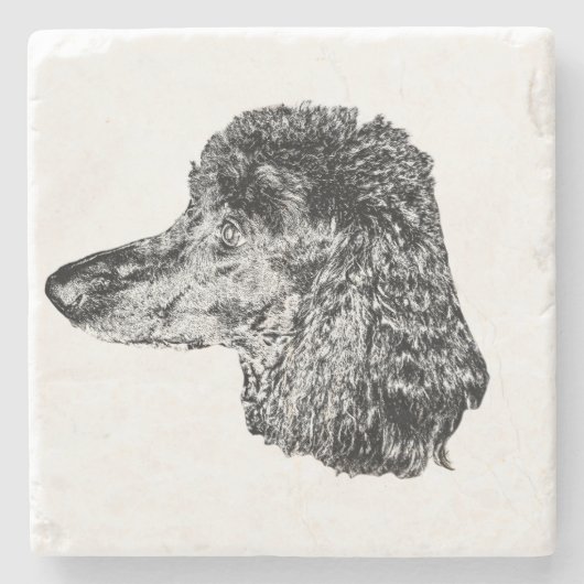 Dog Head Coaster – Detailed Black & White Portrait ストーンコースター (正面)