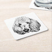 Dog Head Coaster – Minimalist Black Ink Design スクエアペーパーコースター (アングル)