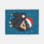 Dog Holiday Meranian Dog Santa Illustration - Fluf フリースブランケット (正面(横))
