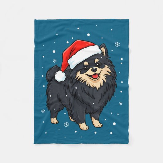 Dog Holiday Meranian Dog Santa Illustration - Fluf フリースブランケット (正面)