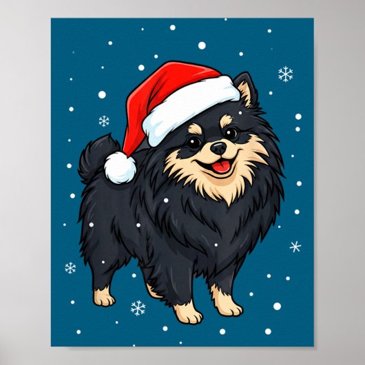 Dog Holiday Meranian Dog Santa Illustration - Fluf ポスター (正面)
